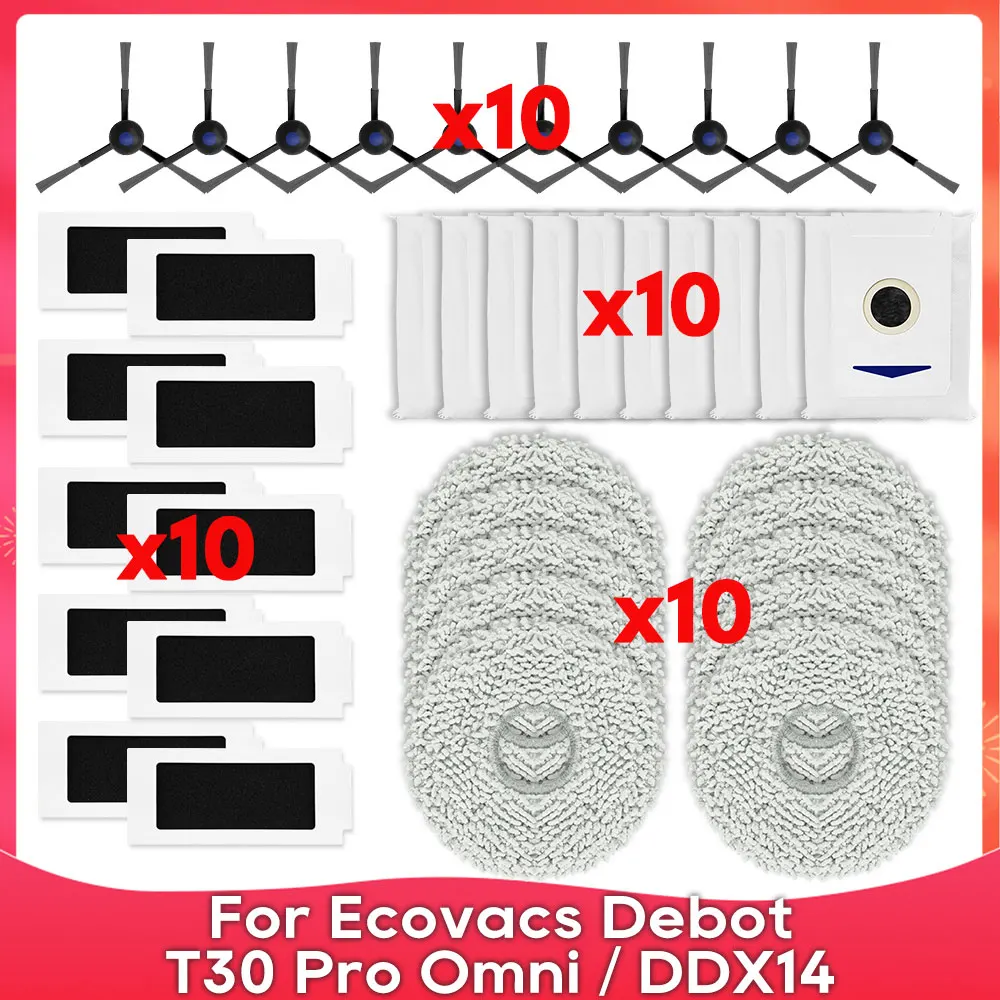 Compatibile Con Gli Aspirapolvere Robot Ecovacs Debot T30 Pro Omni / Ddx14 - Accessori Di Spazzola Laterale, Filtro Hepa, Panno Per La Pulizia, Sacche