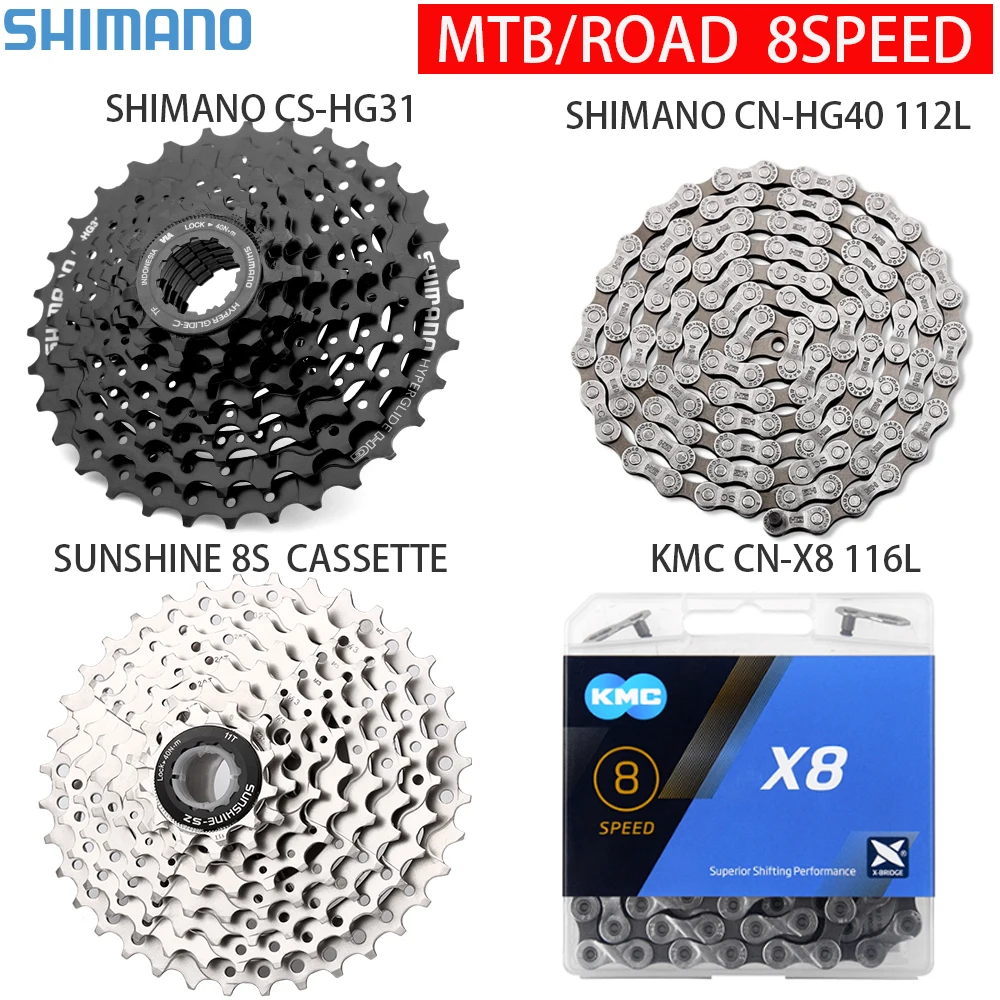 Originale Shimano K7 Gruppo 8 Velocità Hg31 32/34T Volano Sunshine 23/25/28/30/32/36/40/42/46T Cassetta Hg40/Kmc X8 Catena 8V Kit