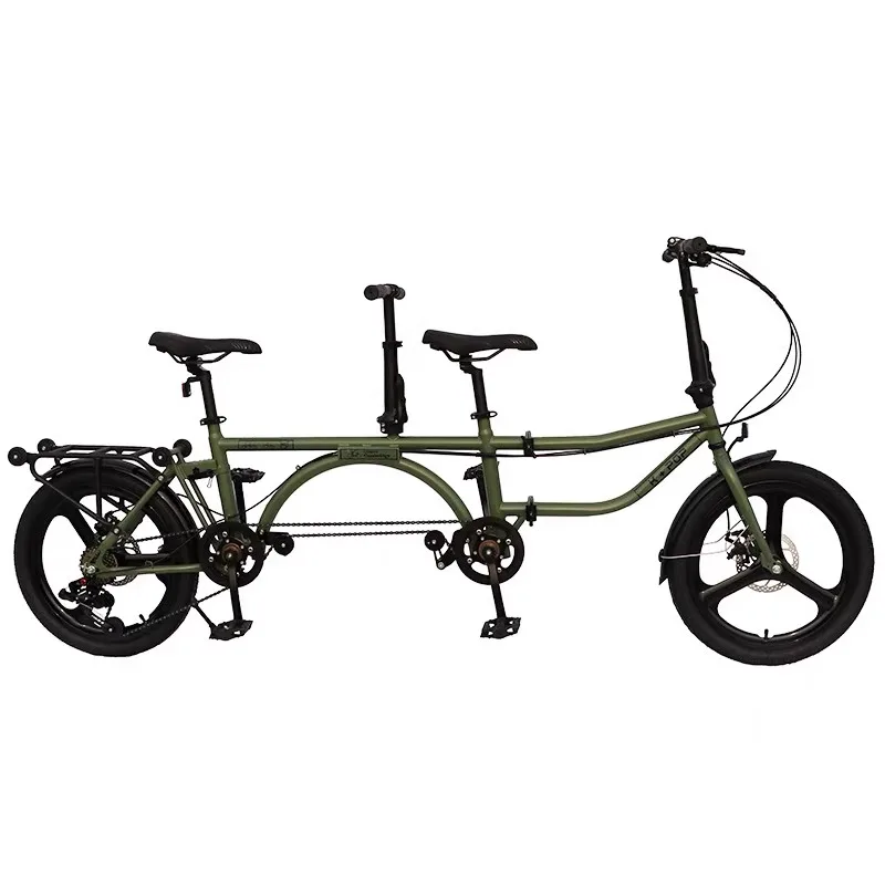 20 Pollici Tripla Piega Tandem 7 Velocità Bicicletta Tandem Pieghevole Bicicletta Tandem Per Adulti Comodamente Due Persone Viaggiano Per Brompton 2 D