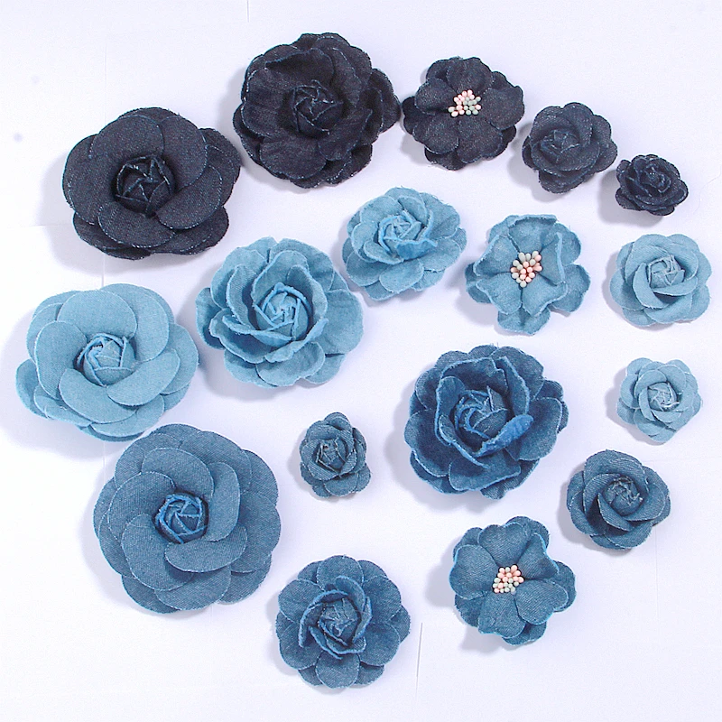 5 Pezzi Tessuto Denim Fiori Artificiali Vestiti Cappelli Decorazione Del Vestito Copricapo Fatto A Mano Decorazioni Artigianali Accessori Per Capelli 
