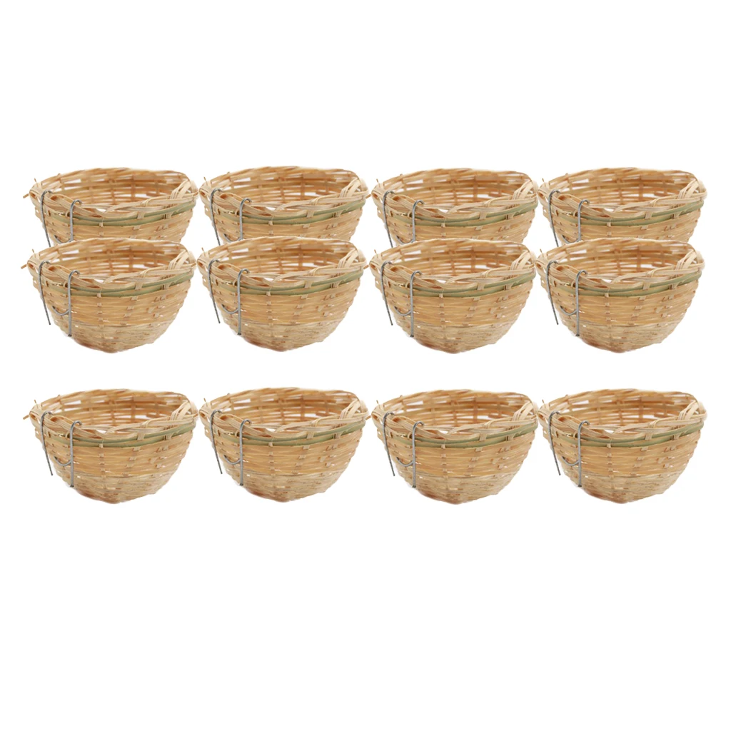 12Pcs Bird Nest Pan Tessuto Bamboo Wicker Finch Canary House Bedding Nidificazione Gabbie