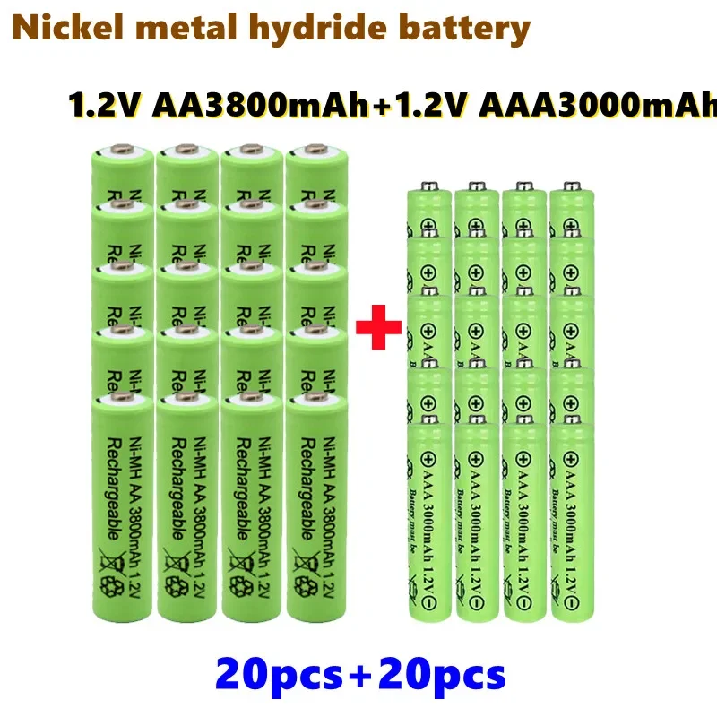 Batterie Aa + Aaa 1,2V Ricaricabili, 3800Mah / 3000Mah, Nimh, Pour Jouets, Horloges, Ecc., Pacchetto À Vendre