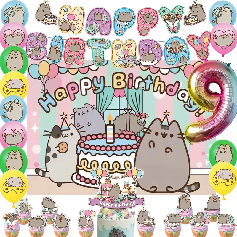 The Cat Pusheened Birthday Decoration Forniture Per Feste Palloncino Banner Sfondo Cake Topper Baby Shower