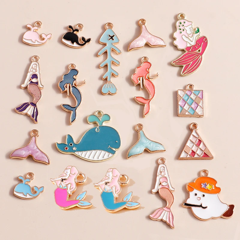 Citroen 10Pcs Mix Lovely Enamel Mermaid Charm Per Collana Di Orecchini Cute Marine Organizer Fish Charms Risultati Di Gioielli Fai Da Te Fatti A Mano