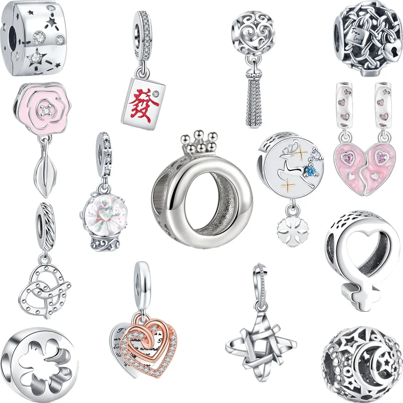 925 Sterling Sliver Fashion Crown Four Leaf Clover Infinite Heart Ciondolo Beads Fit Original Pandora Charms Bracciale Gioielli Fai Da Te