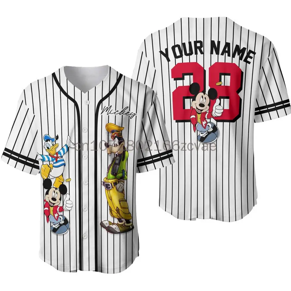 2024 New Summer Button Goofy Dog Black Orange Cartoon Disney Custom Baseball Jersey Training Uniform Adult/Kid Gift Baseball Tee