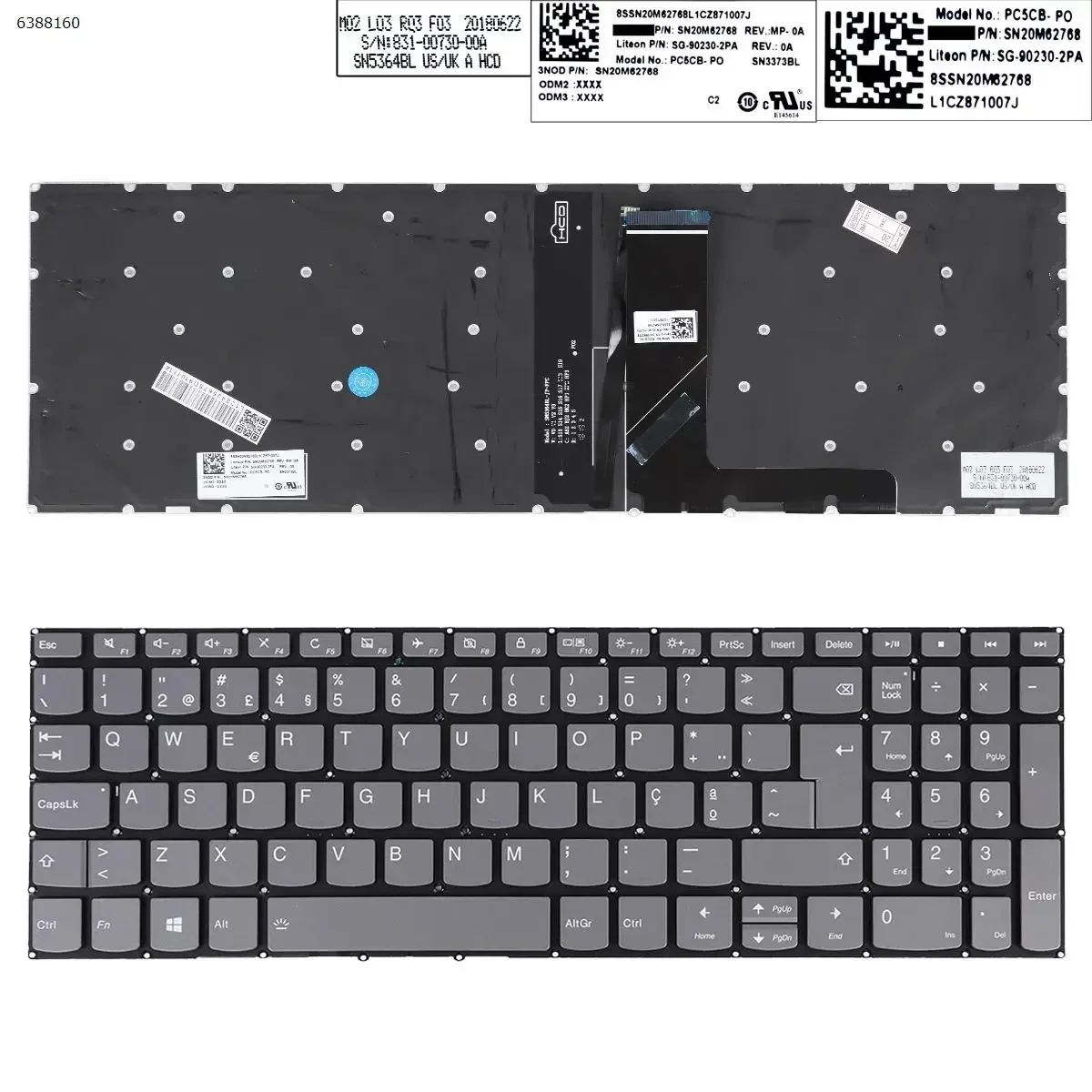 Tastiera Per Laptop Po Per Lenovo Ideapad 330-15Ikb 330-17Ikb 320-17Ikb 320-17Isk Retroilluminato Grigio
