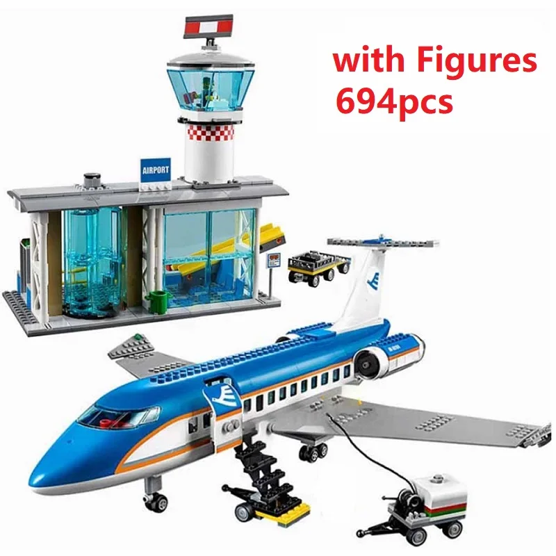 718Pcs Town Airport Passenger Terminal Plane Mobile Scale Fuel Trailer 02043 Building Blocks Kit Brick Compatibile Con Il Modello