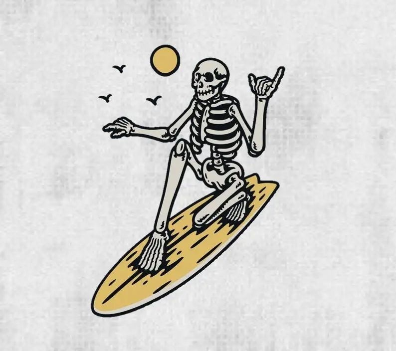 Surf Skeleton Clear Vinyl Sticker Decalcomania Surf Holding Shaka Hydroflask Boyfriend Gift Surfer Gift Accessori Moto Tuning