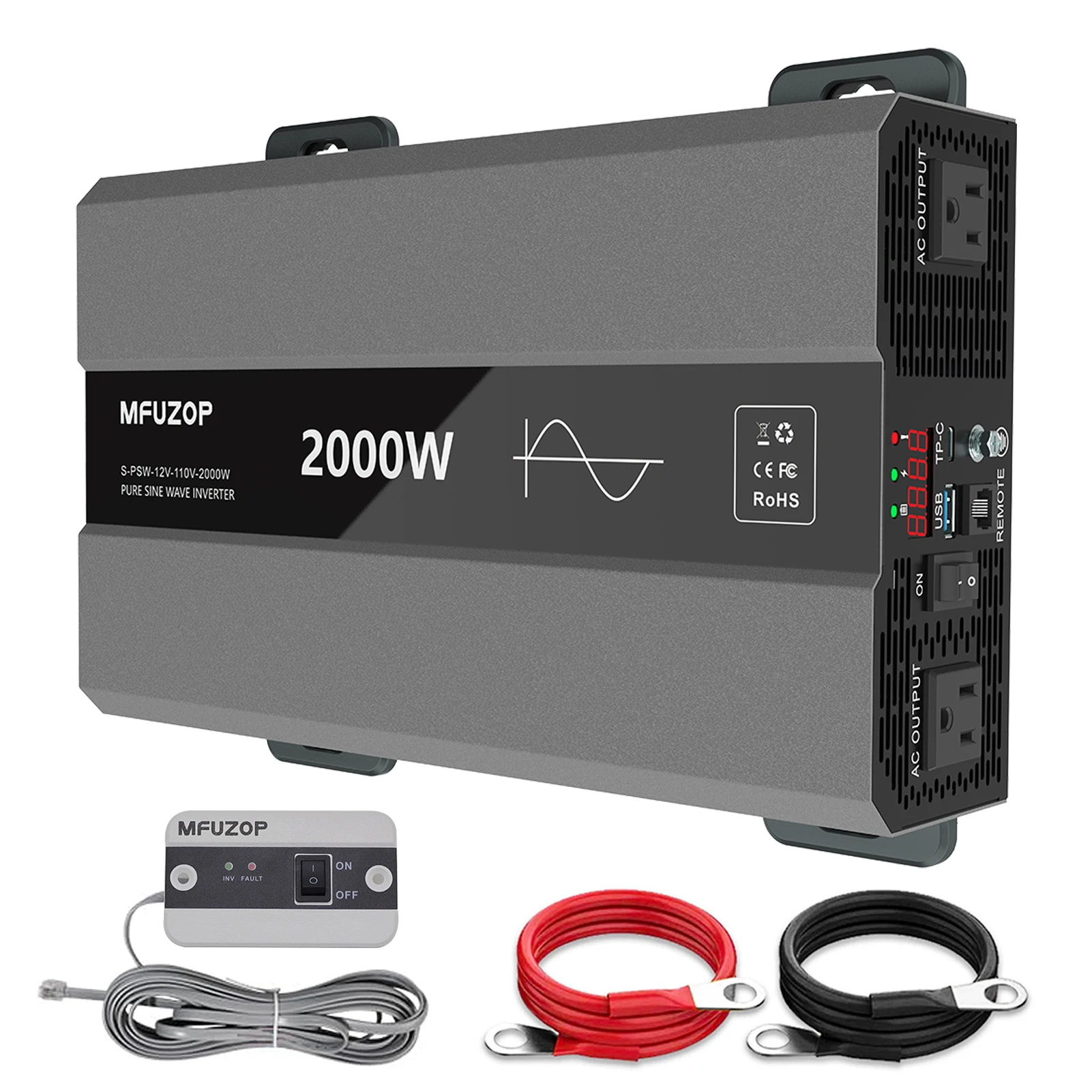Datou Boss Inverter 12V 220V Pure Sine Dc A Ac 2000W 60Hz/50Hz Type-C Interfaccia Usb Nuovo Modo Di Messa A Terra Invesor 12V 220V Lcd