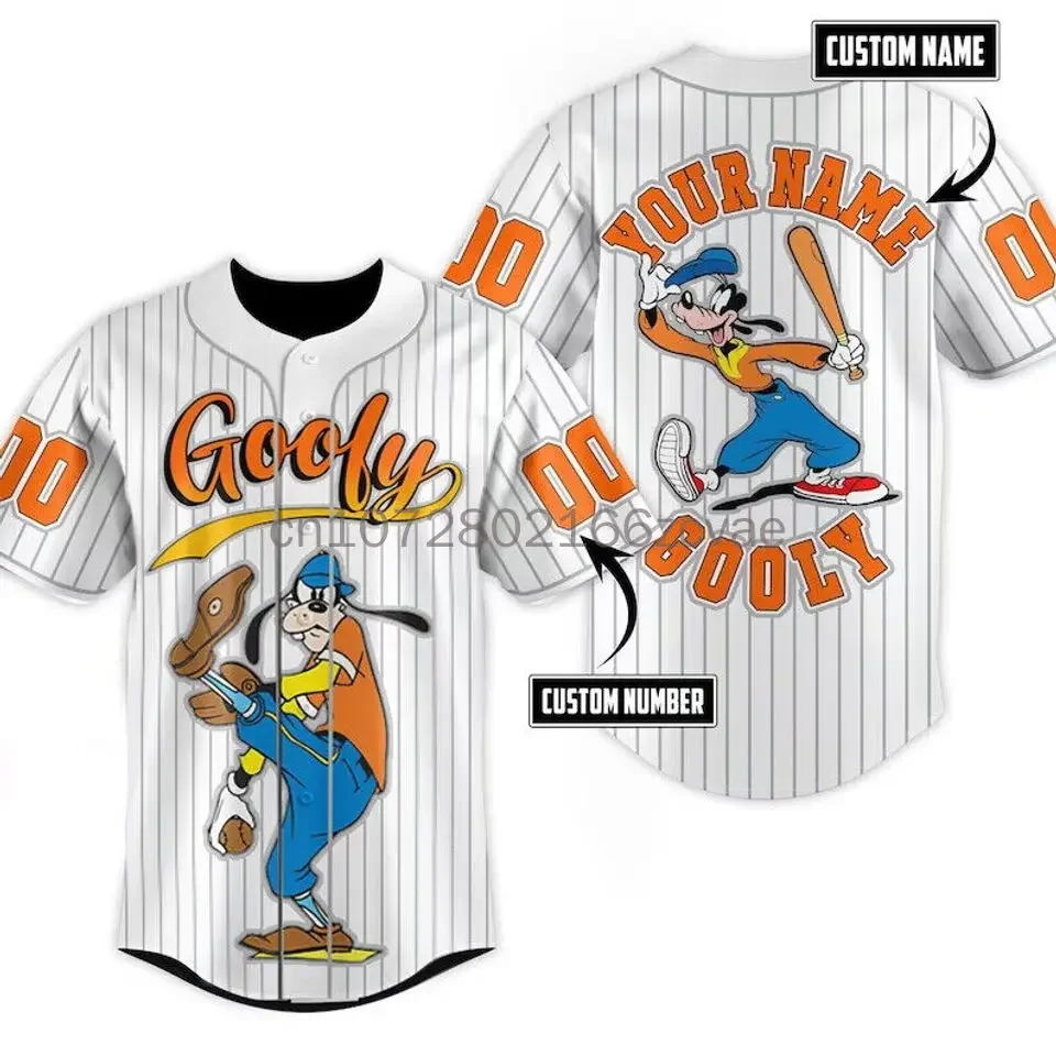2024 New Summer Button Goofy Dog Black Orange Cartoon Disney Custom Baseball Jersey Training Uniform Adult/Kid Gift Baseball Tee