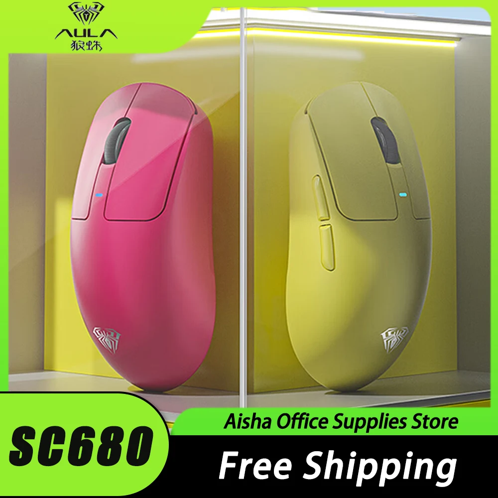 Aula Sc680 Mouse Wireless Paw3395 Sensore Tre Modalità 8K Fps Mouse Da Gioco 500Mah Lunga Durata Della Batteria Ergonomia Pc Gamer Office Mac