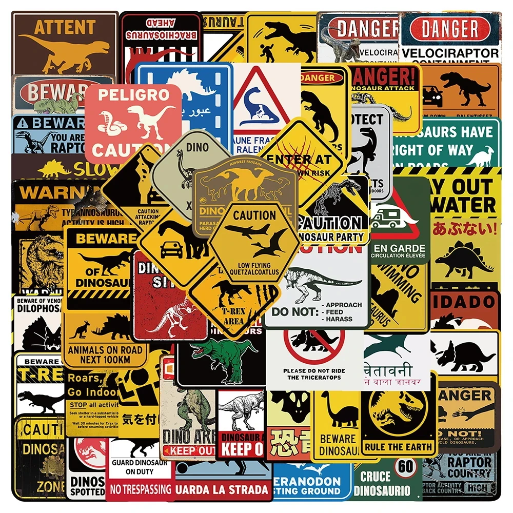 10/30/60Pcs Jurassic Park Avvertimento Segno Adesivi Dinosauro Pericolo Divieto Fai Da Te Moto Viaggio Telefono Chitarra Laptop Cool Sticker