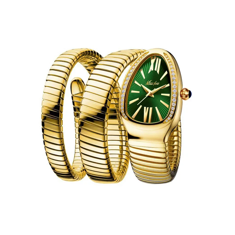 Dropshipping Orologio Al Quarzo Moda Diamante Brillante Per Donna Snake Design Bracciale A Tre Anelli Orologi Oro Relojes Para Mujer