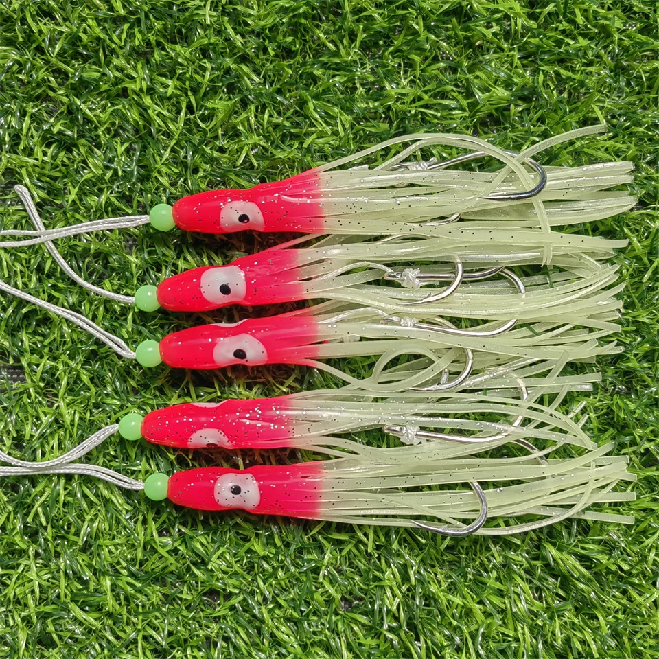 5Pcs Amo Da Pesca 110Mm Big Game Fishing Jig Hook Assist Octopus Squid Snapper Jigs Hook Soft Bait Large Size Pesca