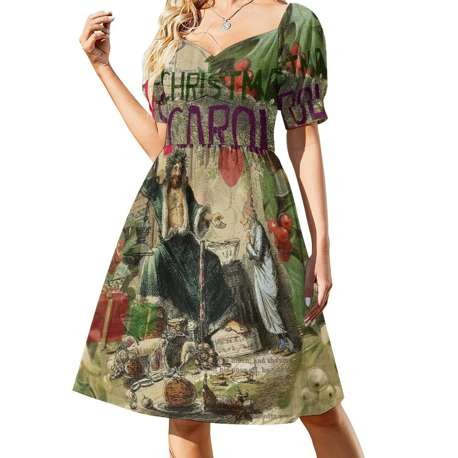 Scrooge Christmas Carol Victorian Ghost Holiday Art Print Dress Dress Per Abiti Da Donna Abito Lungo