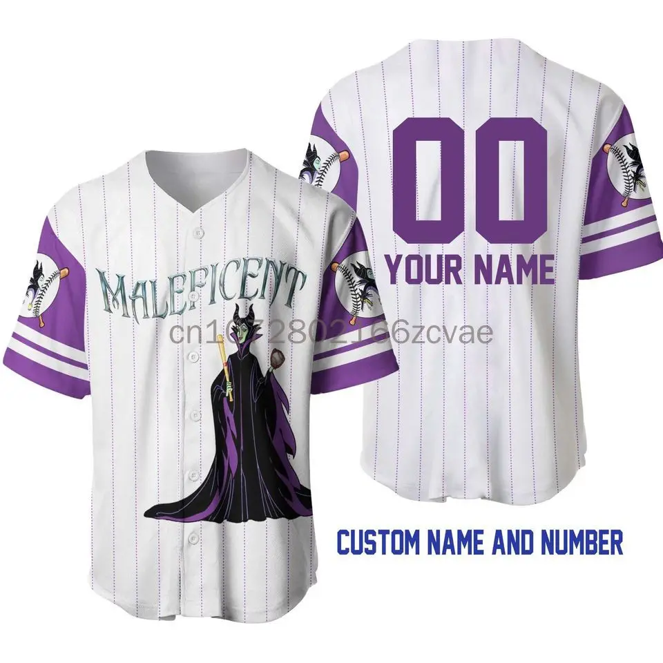 New Villain Maleficent Baseball Jersey Nome Personalizzato Uomo Donna Manica Corta Jersey Disney Baseball Jersey Casual Sport Baseball