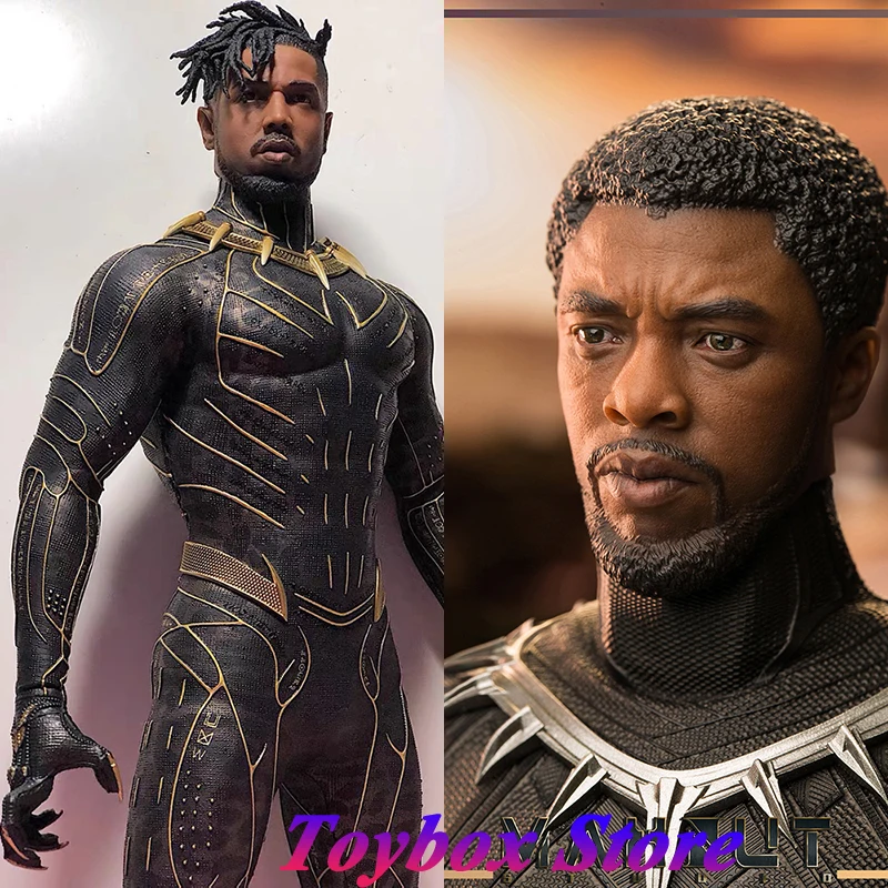 Maxnut Studio Km001 Km002 Km003 Black Panther Testa Delicata Sculpt Marvel Movie Black Super Hero Carving Model Per 6 "Corpo Maschile