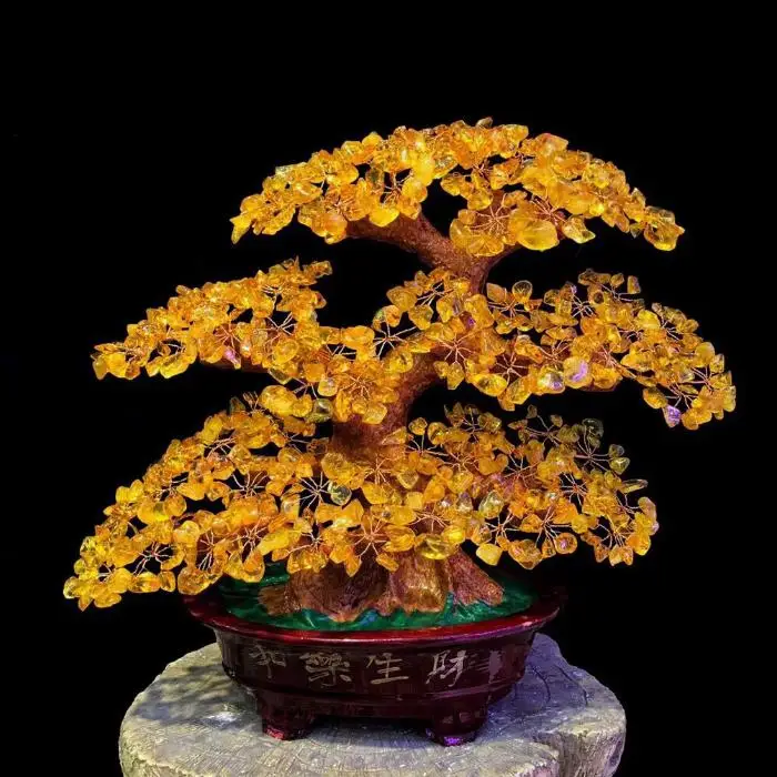 Portare In Ricchezza Buona Fortuna Home Shop Company Money Drawing Yellow Crystal Gold Pachira Money Tree Feng Shui Statue Talisman