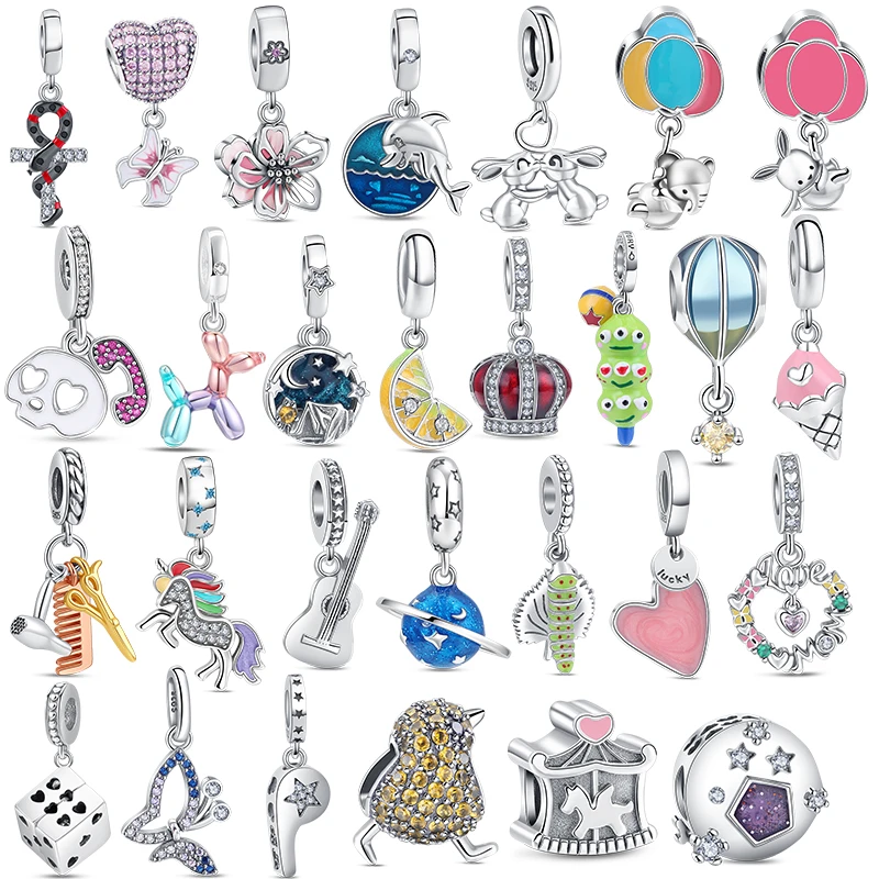 Real Sparkling 925 Sterling Silver Hot Air Balloon Unicorn Blue Globe Charm Ciondola Fit Original Pandora Bracciale Gioielli Da Donna