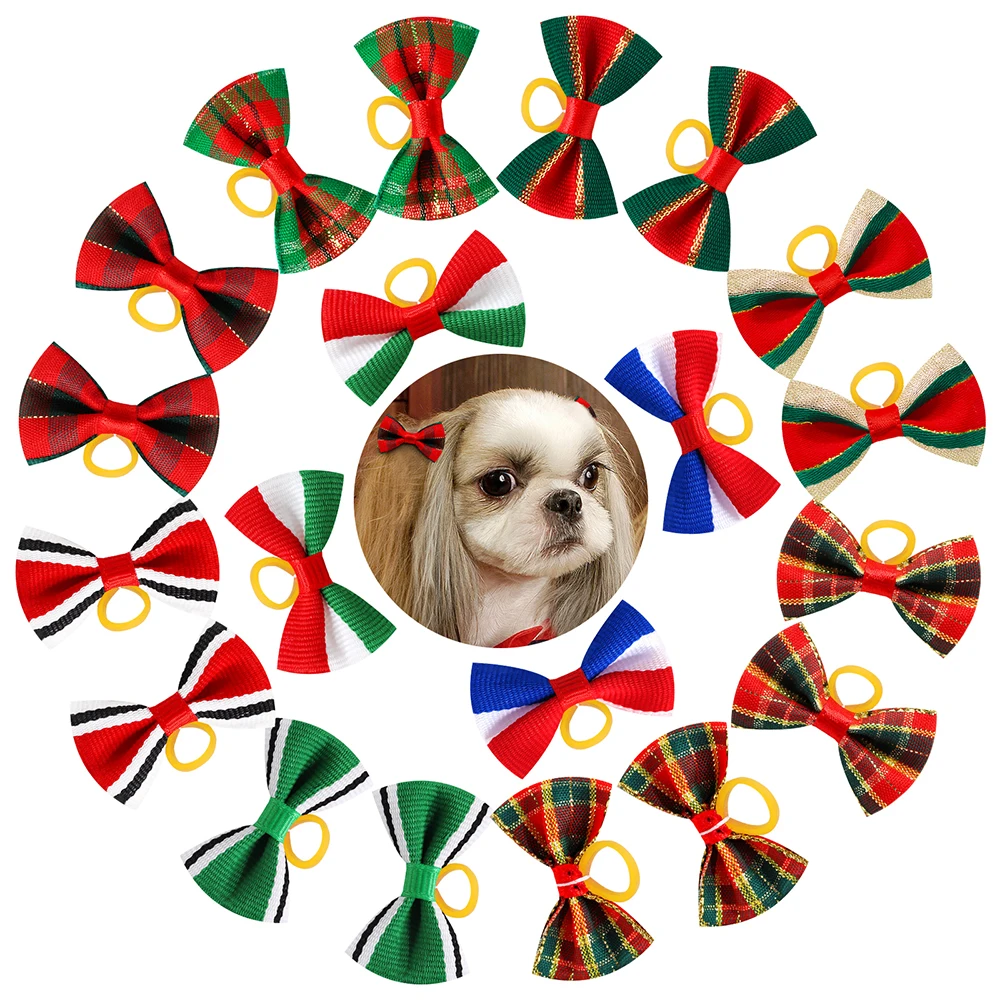 20/30Pcs Classic Stripe Decorate Pet Hair Bow With Rubber Bands Dog Grooming Puppy Hair Accessories Bow For Small Dog Supplies
