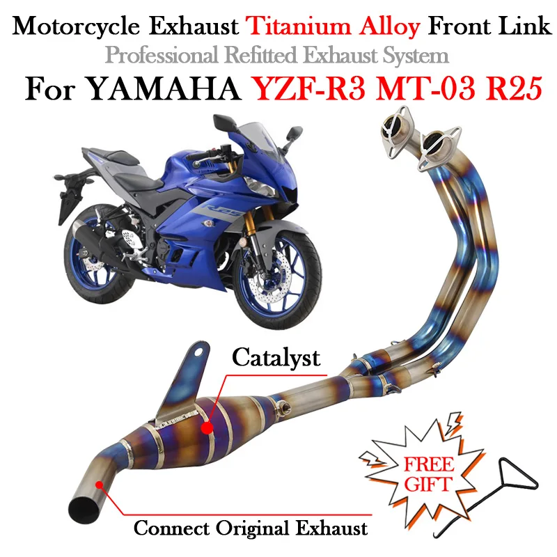 Motorcycle Exhaust Titanium Alloy Front Link Pipe Modify Escape Moto Muffler For Yamaha Yzf-R3 Yzf-R25 R3 R25 Mt-03 Mt03 Slip On