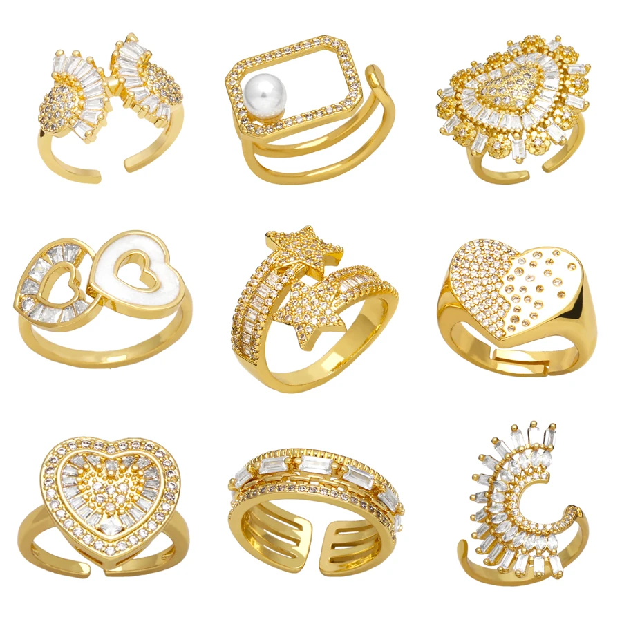 Flola Luxury Clear Crystal Rings For Women Rame Placcato Oro Heart Rings Cz Rings Dainty Jewelry Gifts Rigk28