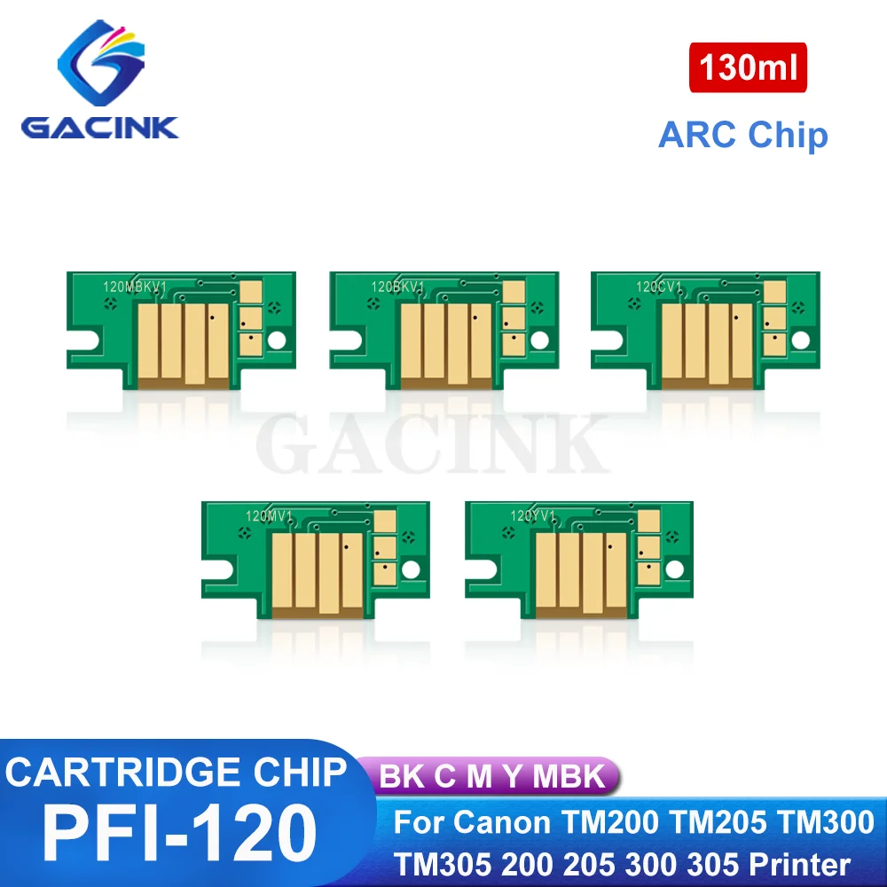 Chip Arc Pfi-120 Chip Cartuccia Pfi120 Per Stampante Canon Tm-200 Tm200 Tm-205 Tm-300 Tm-305 Tm300 130Ml 5 Colori