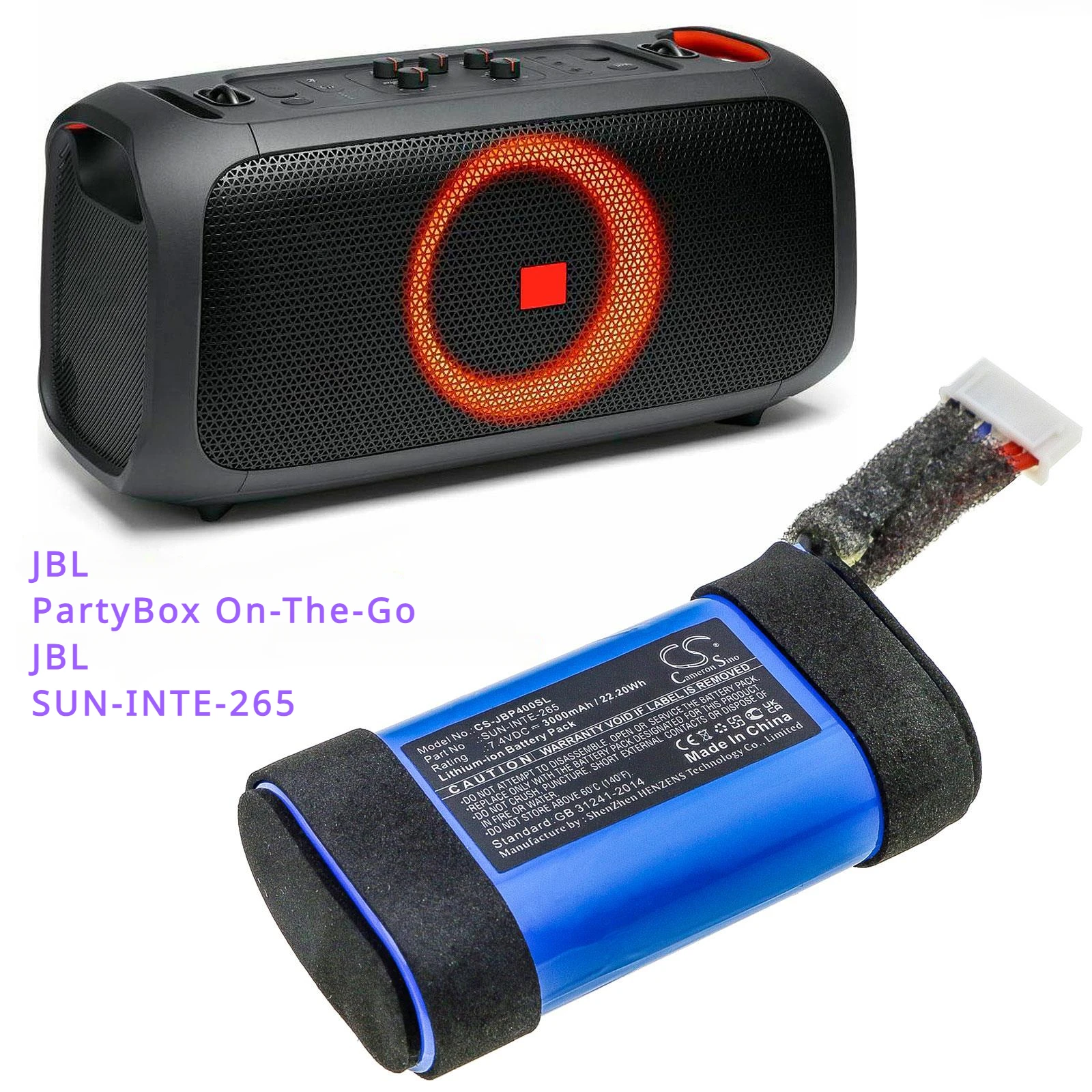 Cameron Sino 3000Mah Batteria Altoparlante Per Jbl Partybox On-The-Go, Onthego, On The Go