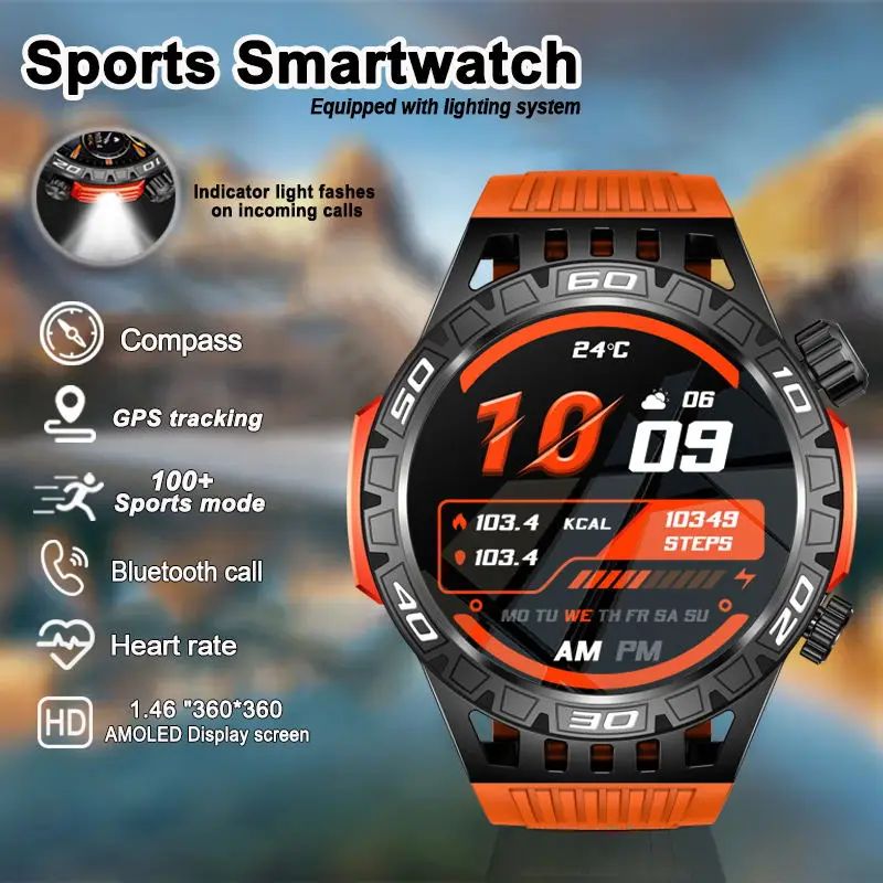 New Military Grade Smart Watch Men Compass Led Light Bluetooth Call 450Mah Large Battery Waterproof Outdoor Sports Smartwatch