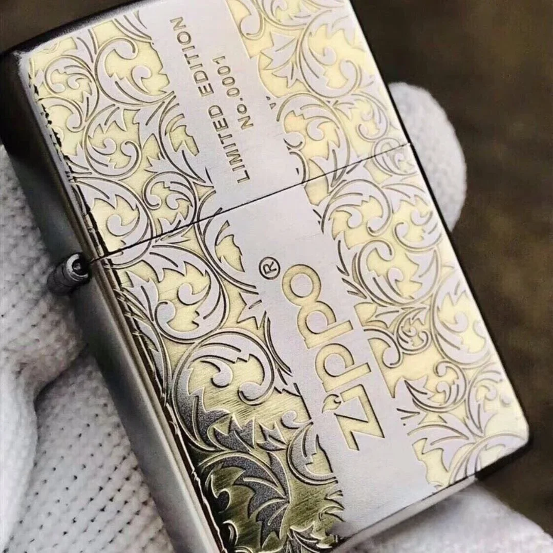Accendino Zippo Edizione Limitata Vintage Golden Floral Pattern Flower Art Collezione Antivento In Scatola