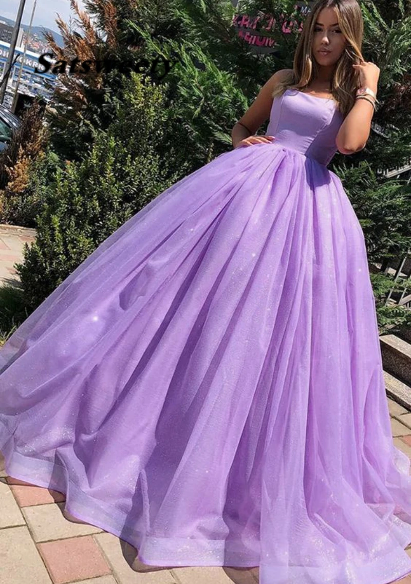 Princess Sweet 15 16 Abiti Quinceanera Spaghetti Ball Gown Sparkle Paillettes Tulle Lilla Prom Dress Vestidos De Quinceasenera