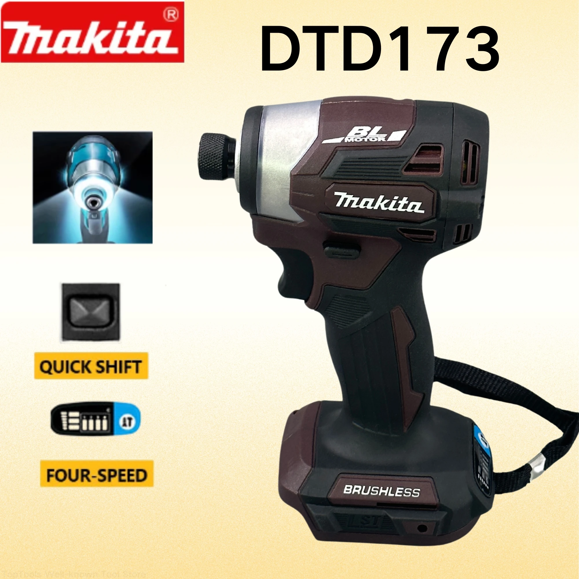 2024 Makita Dtd173 Versione Red Brow Brushless 18V Lithium Impact Driver Power Tool Multi-Functiontool Legno/Bullone/Modalità T 180 N. M