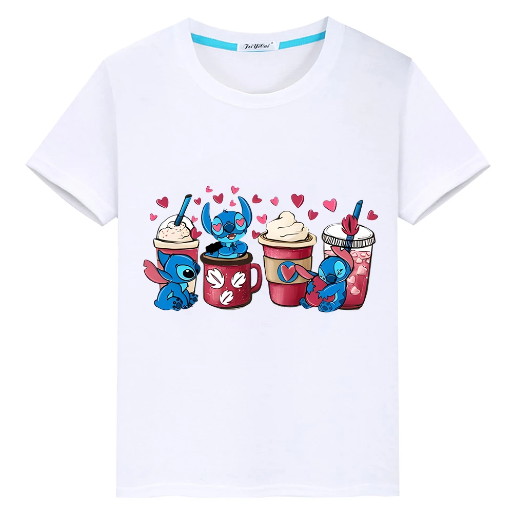 Maglietta Per Bambini Ragazzo 10 Anni Stitch Disney Print 100% Cotone Short Kawaii Top Disney Stitch Anime Pride Tshirt Y2K Vestiti Per Ragazze