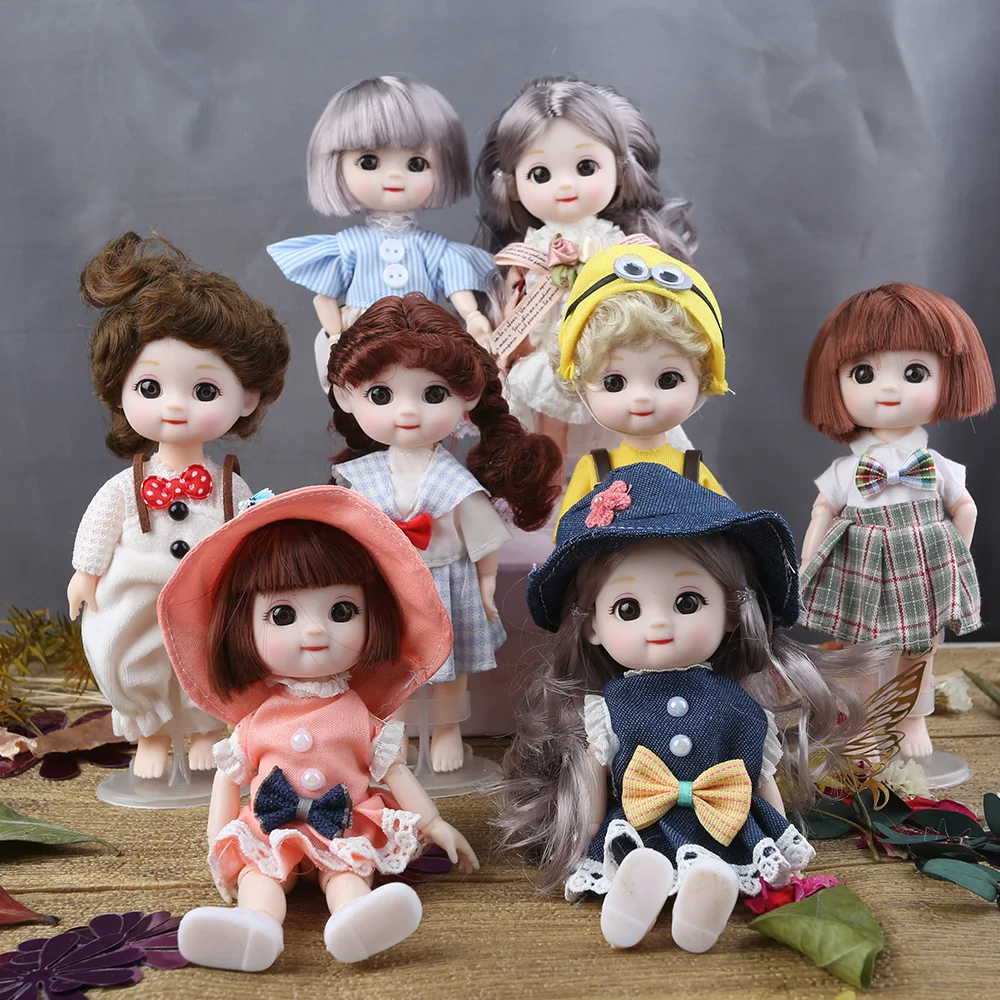 Fat Face 16Cm Bjd Doll 13 Joint Dolls Cute Round Face Smile Bjd Dolls Little Girl Make Up Toy Gift For Girl Birthday Dolls
