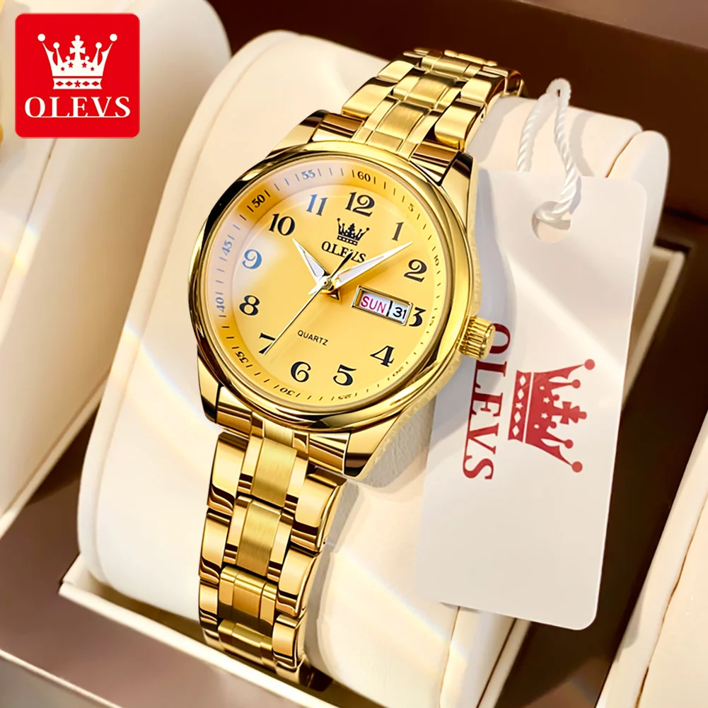 Olevs Brand Luxury Gold Quartz Watch Per Donna In Acciaio Inossidabile Impermeabile Week Date Elegante Orologio Da Donna Reloj Hombre