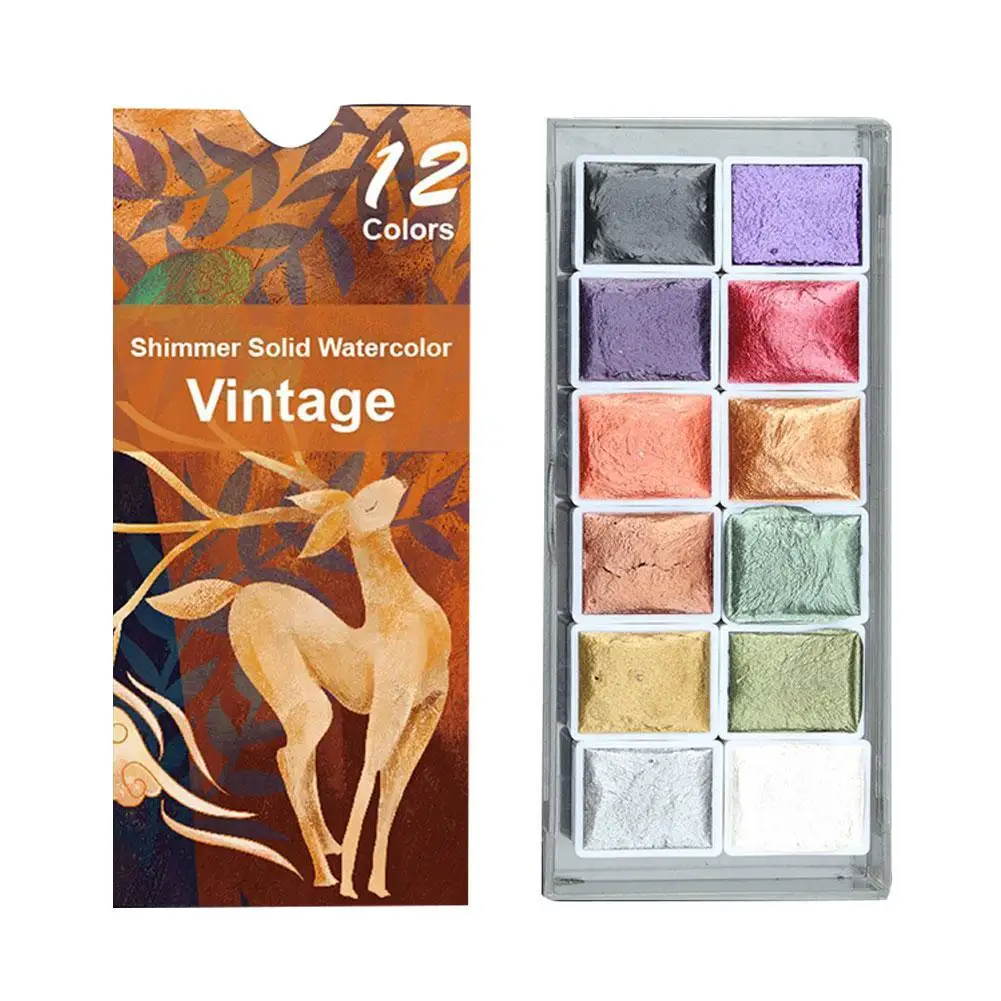 12 Colori Solid Acquerello Paint Flash Retro Pearlescent Macaron Candy Colors Watercolors Paint Set Per La Pittura Artistica