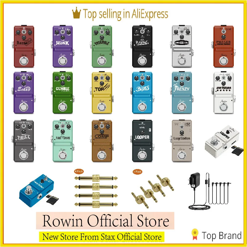Rowin Mini Guitar Pedali Nano Size Dist Overdrive Fuzz Chorus Flanger Phaser Delay Dumble Booster Bluce Tremolo Tube Drive Comp