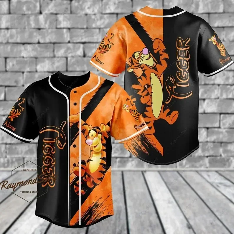 Tigger White Yellow Disney Baseball Jersey Tigger Winnie The Pooh Black Orange Disney Unisex Cartoon Graphic Abiti Casual