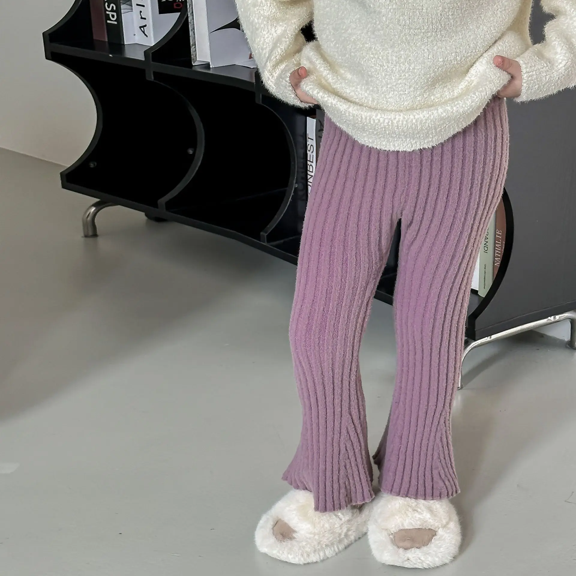 Pantaloni Svasati In Peluche Per Ragazze Pantaloni In Maglia Addensati Invernali Pantaloni Micro Svasati Elastici Per Bambini Pantaloni Alla Moda Per 