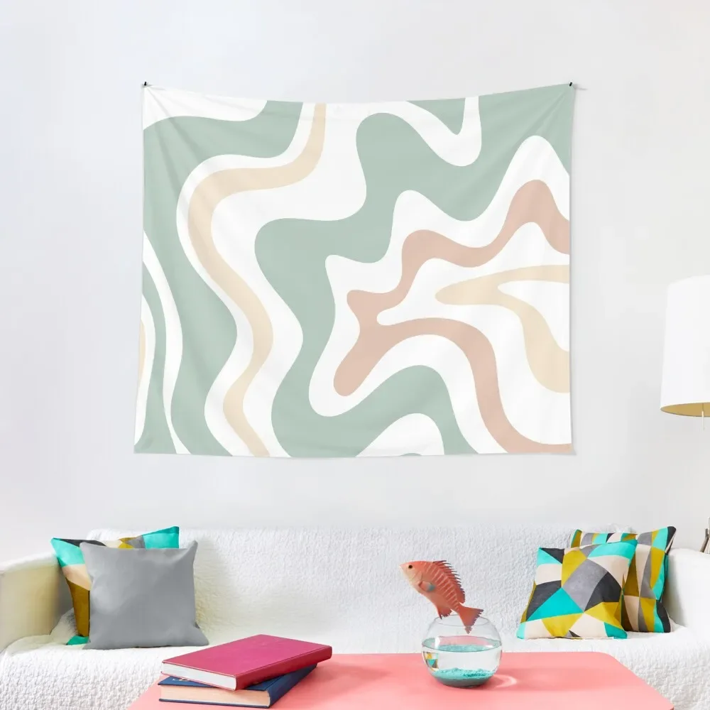 Liquid Swirl Retro Abstract In Light Sage Celadon Green, Light Blush, Cream E White Arazzo Rivestimenti Murali Arazzo