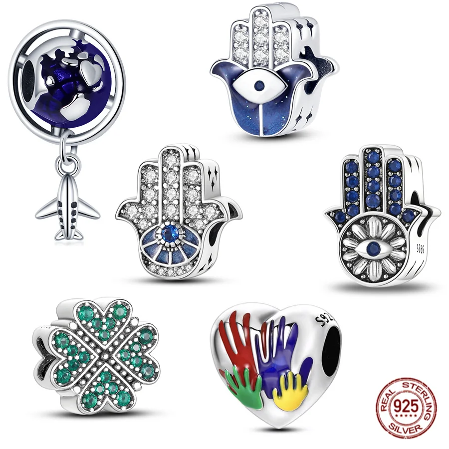 Nuovo 925 Sterling Silver Bead Blue Wisdom Eye Green Clover Charm Fit Originale Pandora Bracciale Bangle Fine Jewelry Gift For Women