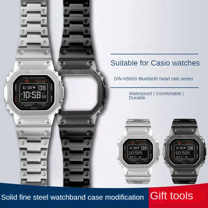 Lunetta Con Cinturino In Acciaio Inossidabile Solido Modificato Per Casio Dw-H5600 Bluetooth Heart Rate Dwh5600 Set Cinturino A Catena Con Cinturino