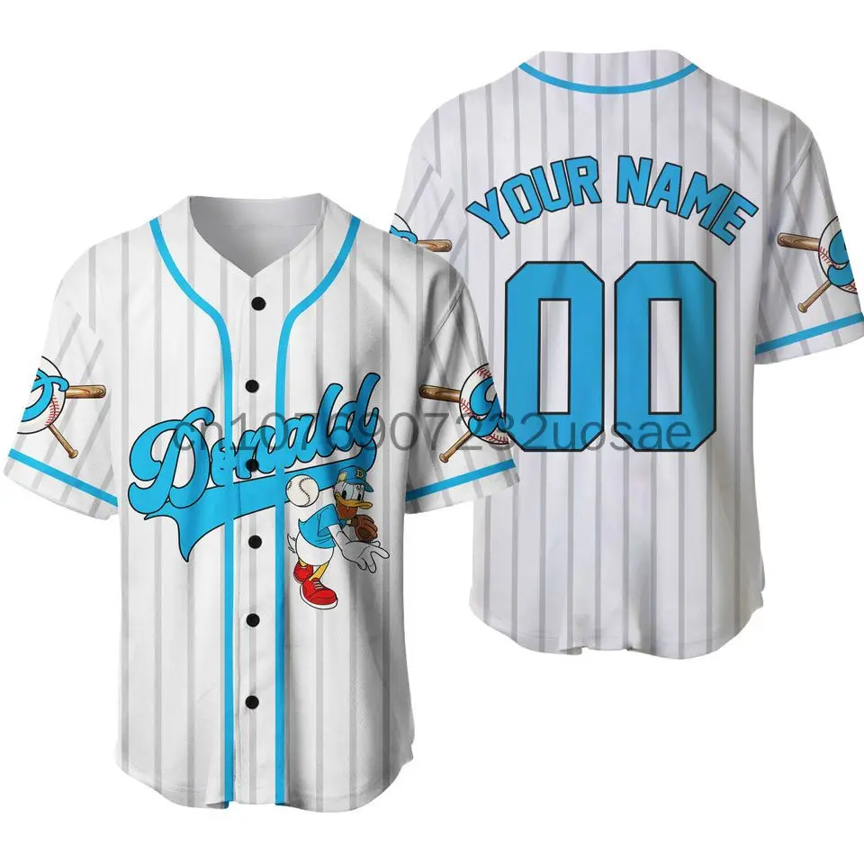 New Donald Duck Baseball Jersey Nome Personalizzato Uomo Donna Manica Corta Jersey Disney Baseball Jersey Casual Sports Baseball Jersey