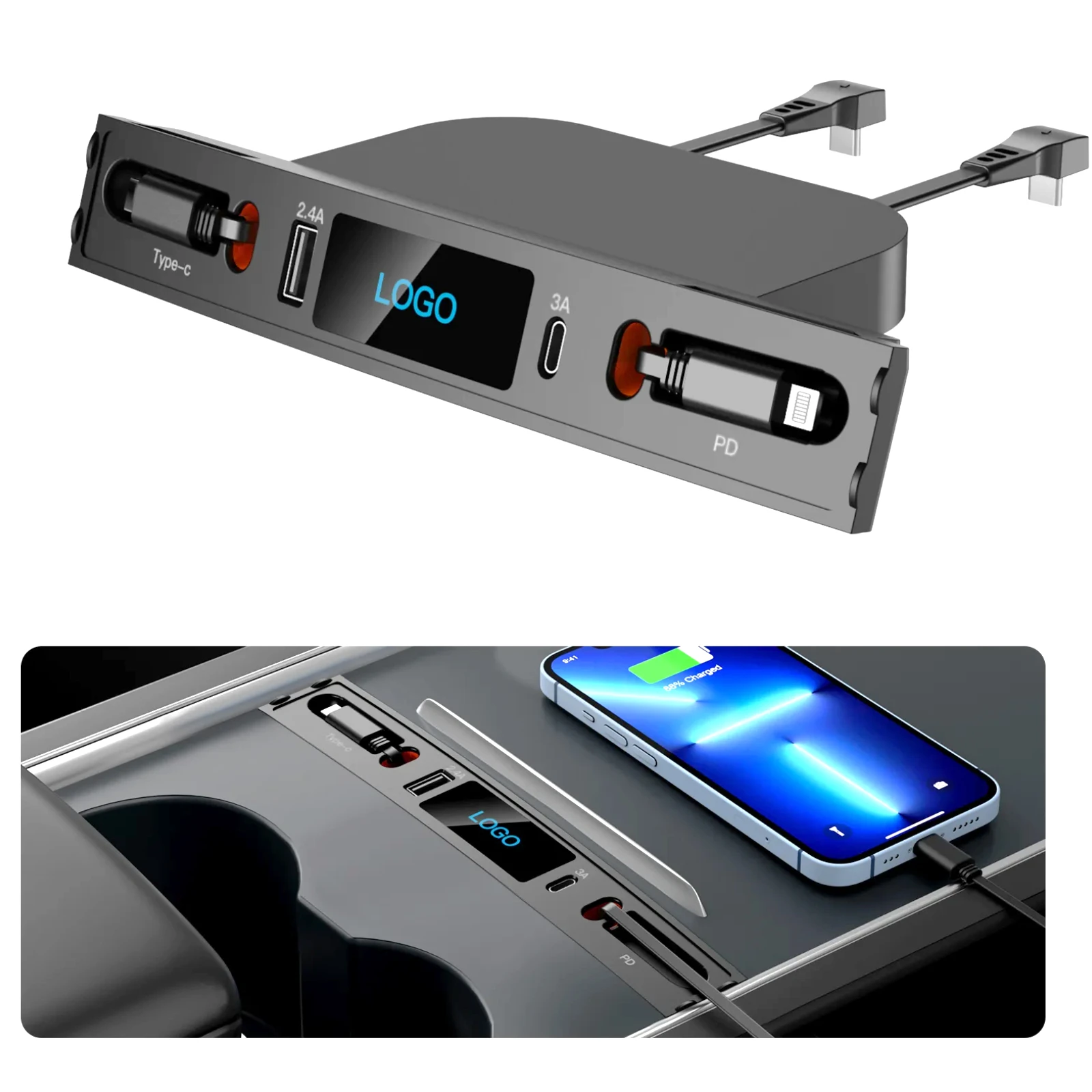 Docking Station Per Tesla Model 3 Model Y Intelligent Type-C Pd 27W Usb Extender Hub Plug And Play Cavo Dati Espandibile Da 80Cm