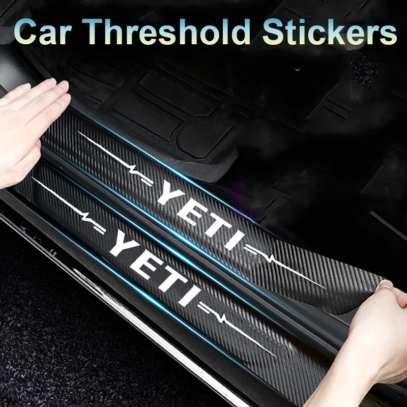 Strisce Del Pedale Della Porta In Fibra Di Carbonio Accessori Per Skoda Yeti Badge Car Door Davanzale Soglia Sticker Tronco Paraurti Guard Decalcomani