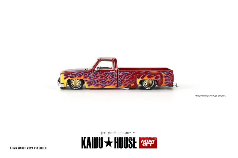 ** Preordina ** Kaido House X Mini Gt 1:64 Silverado Dually On Fire V1 Diecast Model Car