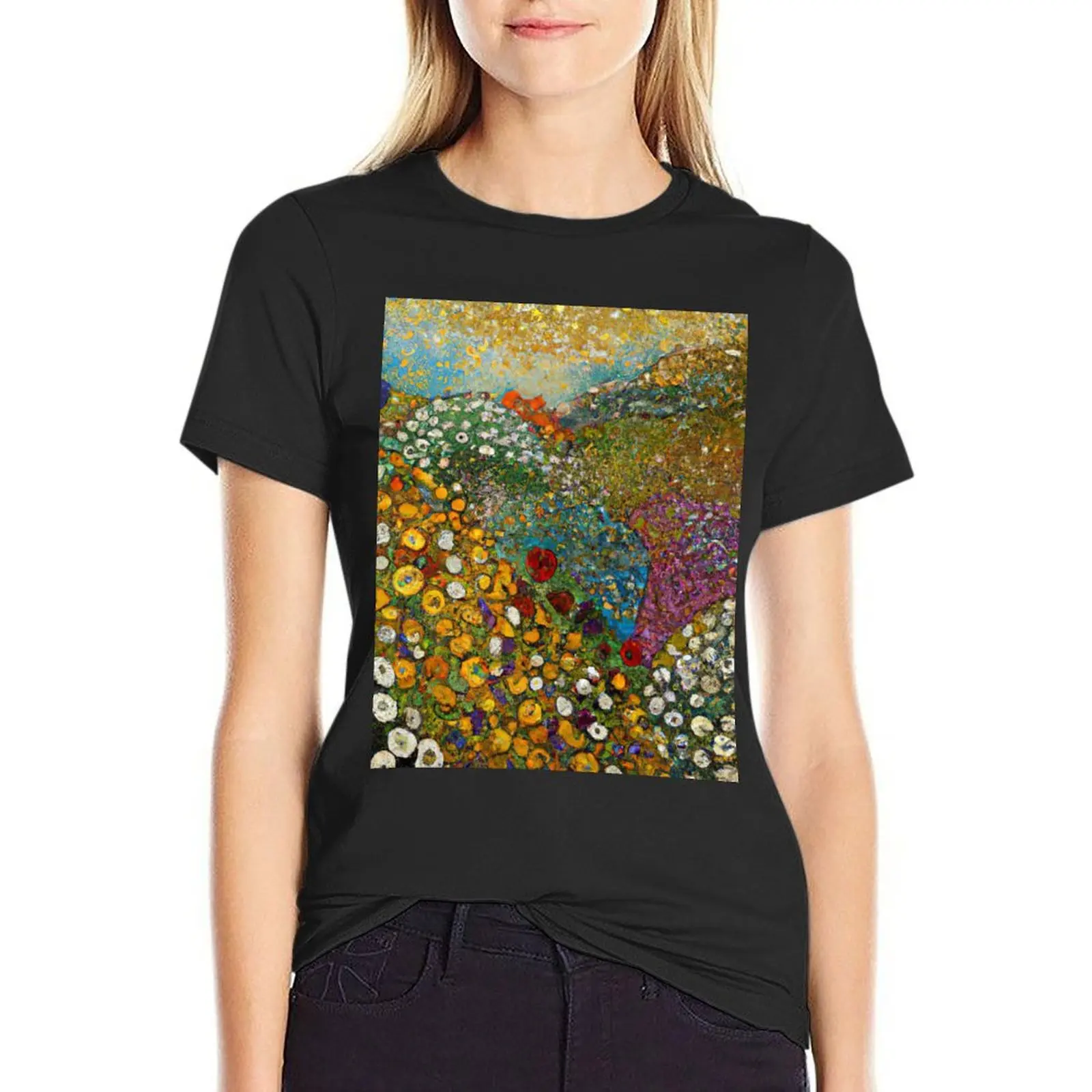 Flower Garden - Gustav Klimt T-Shirt Funny Vintage Clothes Anime Clothes Magliette Donna