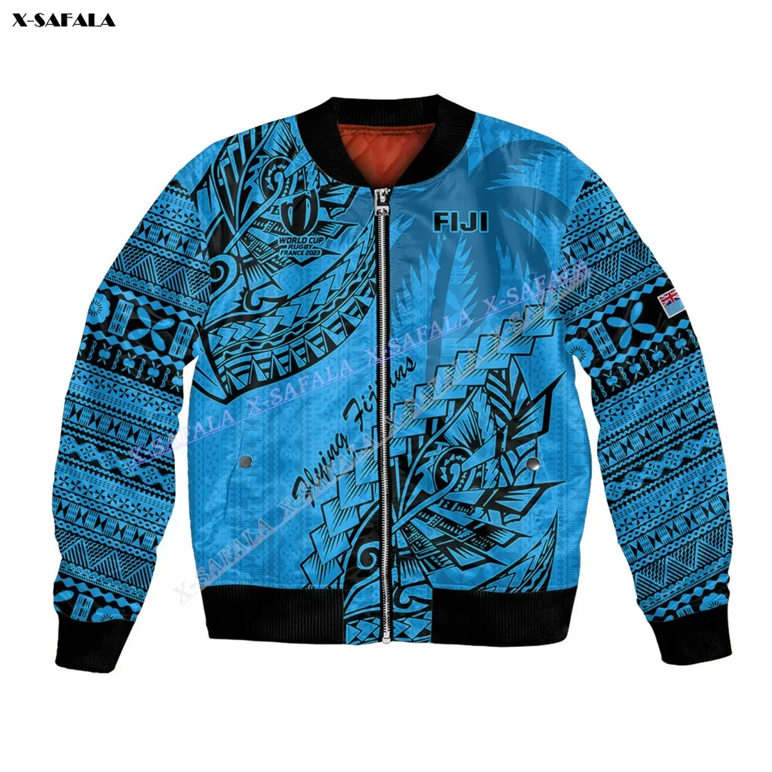 Kaivivi World Fiji Rugby Go Fijian 7S 3D Printed Men Thick Flight Bomber Jacket Zipper Coat Jumper Loose Streetwear Pullover