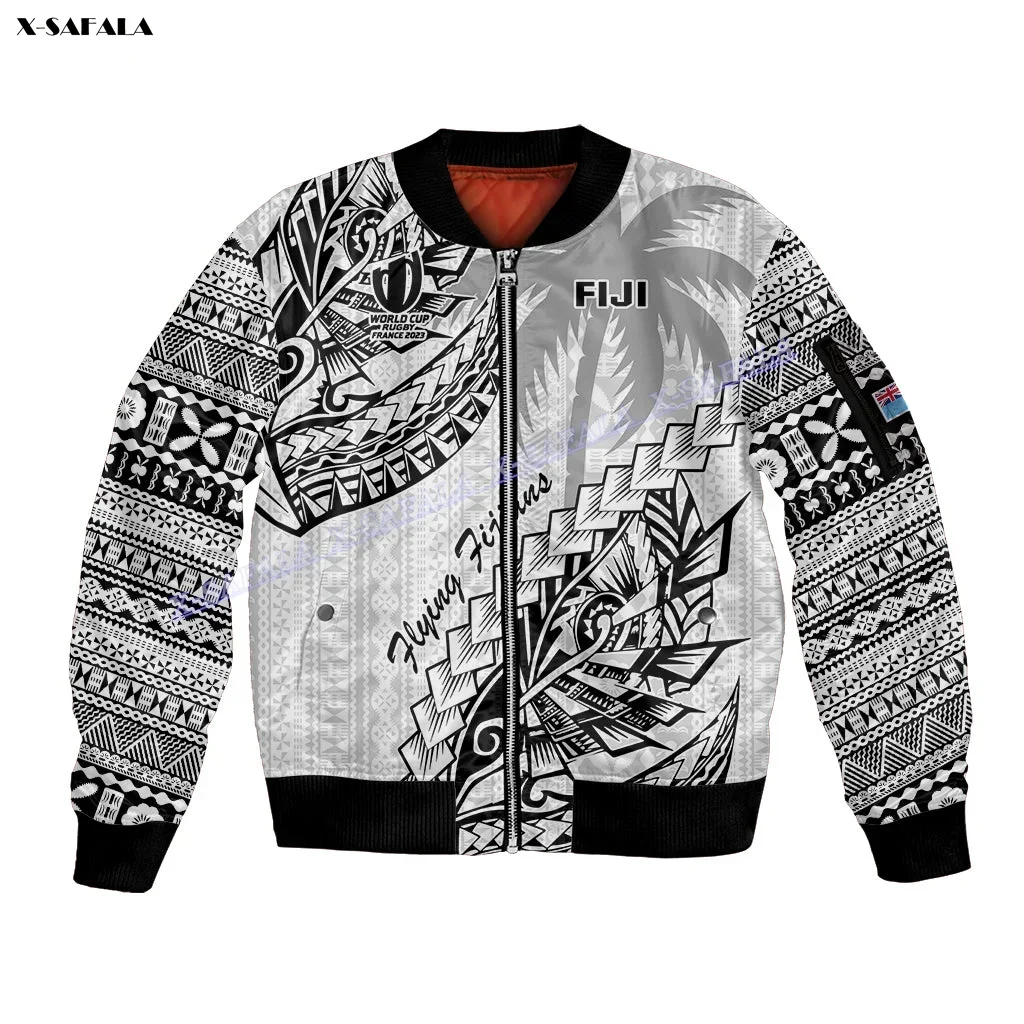 Tribal Fiji Rugby Go Fijian 7S 3D Printed Men Thick Flight Bomber Jacket Zipper Coat Jumper Loose Streetwear Pullover